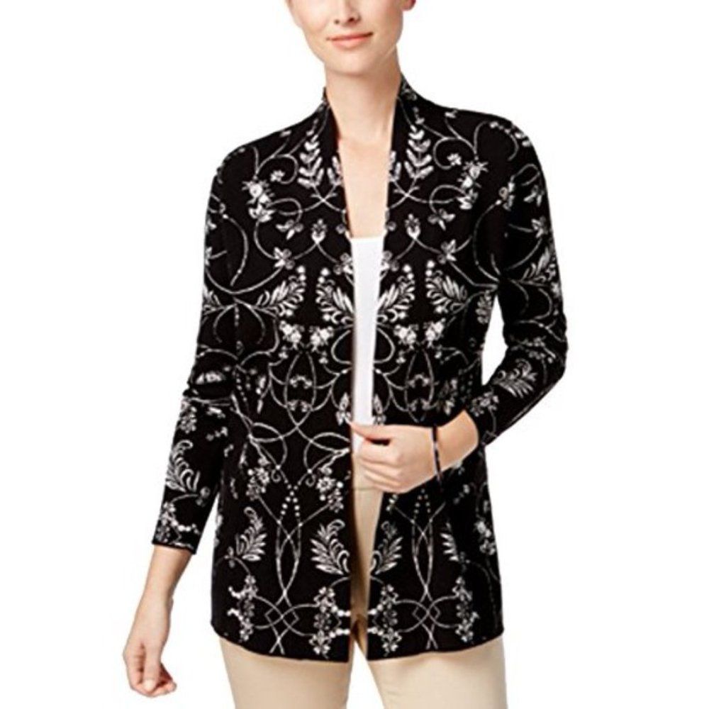Charter CLUB jacquard floral‎ open-front cardigan Sz. L
